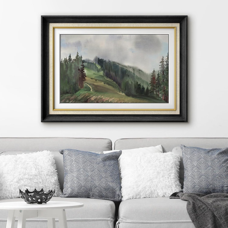 Woodland Nursery Decor Watercolor Pine Tree Mountain Range Framed On Paper Print